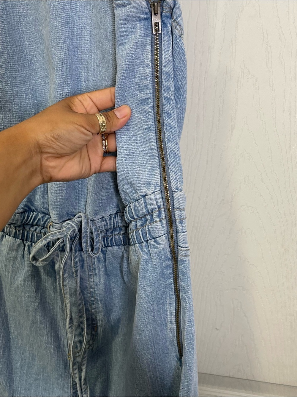 Abercrombie & Fitch High-Neck Linen-Blend Denim Balloon Leg Jumpsuit Sz Small - Picture 5 of 9